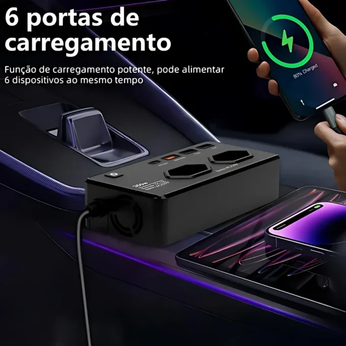 inversor carro 12v 220v, conversor automotivo 350w, tomada carro usb inversor