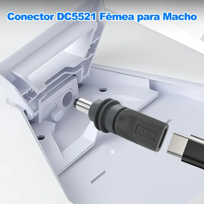 Adaptador Starlink Mini Tipo C para DC5521 conectado à entrada de alimentação