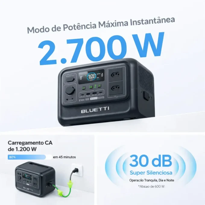 BLUETTI Elite 100 V2 e antena Starlink Mini para internet portátil.