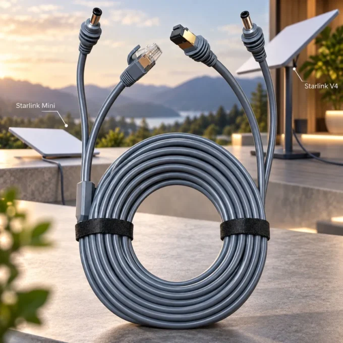 Cabo de 10 metros anunciado para Starlink Mini com conectores visíveis”.