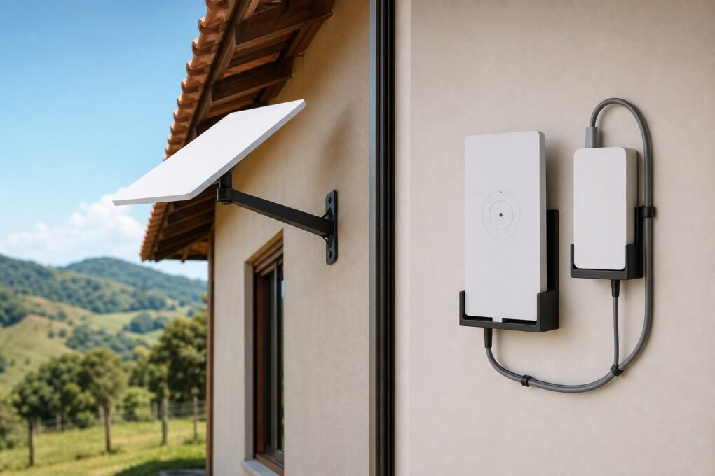 kit suporte starlink 3ª geração fixando antena, roteador e fonte na parede