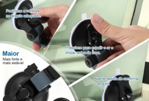 Suporte com ventosas instalado na região do painel com Starlink Mini”.