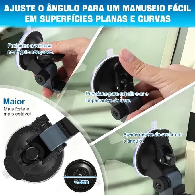 Suporte com ventosas instalado na região do painel com Starlink Mini”.
